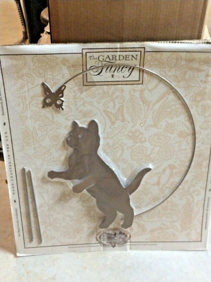 Art-Garden Fancy~Metal Sculpture~Cat with Butterfly~by Kingsheart Forge  USA NEW - Image 1 of 1