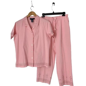 Womens Denim & Co 2-piece Capri Pant Set Size M Play Casual Linen Stretch 5177 - Picture 1 of 8