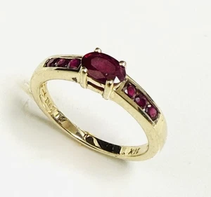 Oro amarillo macizo 14K 1/2tcw. Anillo de mujer ovalado y redondo rubí natural talla 6 - Imagen 1 de 7