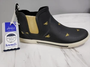 NEW WITH TAGS NO BOX - Joules Right As Rain Ankle Boots Gold Bee Black Slip On - Picture 1 of 7