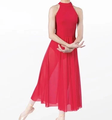 Disfraz de baile lírico de malla de cuello falso rojo Weissman nuevo sin etiquetas Fade To Black 13366 XXLA Foto 1 de 4