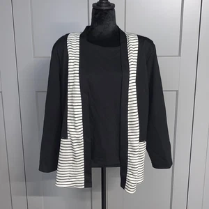 St Anthony Knits Black White Striped Open Front Cardigan Plus Size 16W Y2K - Picture 1 of 6
