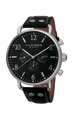 Мужские швейцарские кварцевые многофункциональные часы Akribos XXIV AK752SSB черная кожа.   OF - Изображение 1 из 4