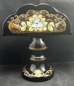 Portaserpinas de vidrio artístico negro bohemio checo Egermann esmalte de oro 24 K - Imagen 1 de 9