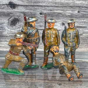 Lot (5) Vintage Manoil Bleisoldaten -30er US Army Figuren mit Schützen & sitzenden #72 - Bild 1 von 22