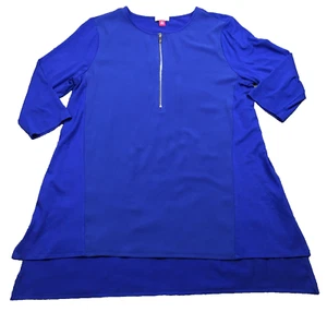 Vince Camuto Womens Tunic Blouse Sz M Blue Front Zip High-Low 3/4 Sleeve Stretch - Picture 1 of 10