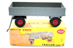 Dinky 428 Two Axle Grey Transport Trailer w/ Pivot Steering & Black Wheels Boxed - Picture 1 of 10