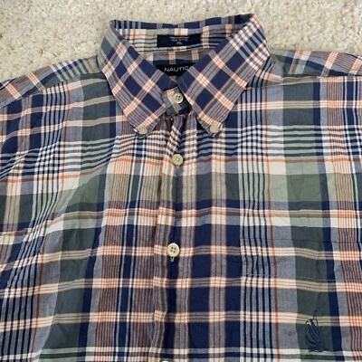 Nautica Shirt Mens Size XL Long Sleeve Button Down Blue Plaid 100% Cotton Logo - Image 1 of 4