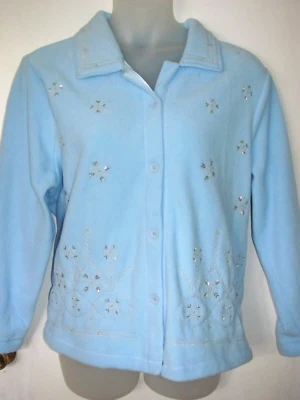 NWT Womens BASIC EDITIONS Embellished Bead & Embroidery Button Fleece Jacket  1X - Image 1 of 2