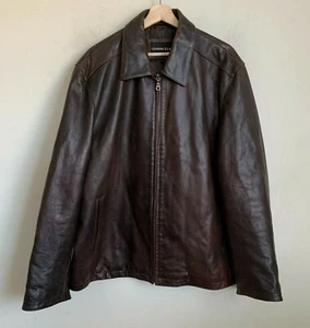 Charles Klein Bomber Jacket Brown Leather Collared Pockets Insulated Lined Sz XL - Picture 1 of 10