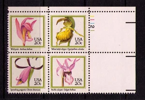 US USA Sc# 2079a MNH FVF PLATE # BLOCK Orchid Flowers Wild Pink Lady's Slipper - Picture 1 of 1