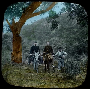 MÄNNER AUF ESELN SPANIEN UM 1890 ANTIK VIKTORIANISCH magische Laterne Dia FOTO - Bild 1 von 3