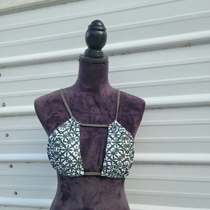 Damsel Women's Swim Green White Multi Way Triangle Cross Back Bikini Top Sz S - Picture 1 of 10