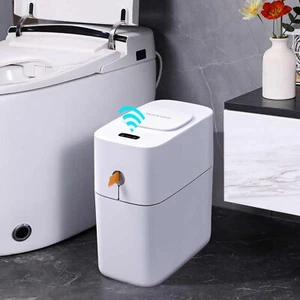 3.5 Gallon Motion Sensor Trash Can Touchless Slim Garbage Bin White Plastic - Picture 1 of 6