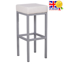 White Faux Leather Bar Stool - Breakfast Kitchen Home Bistro Dining Chair Seat