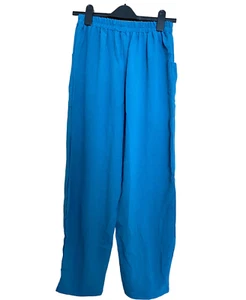 Pants Boho Solid Elastic Waist Harem Long Length Baggy With Pockets Blue Size S - Picture 1 of 8