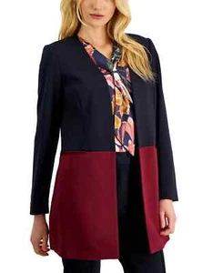 TAHARI ASL Jacket Womens Size 2 Navy Burgundy Colorblocked Topper NWT $169 - Picture 1 of 4