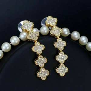 2.00 Ct Round Cut Simulated Diamond Drop/Dangle Earrings 14K Yellow Gold Over - Picture 1 of 2