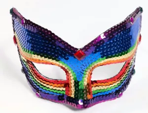 Rainbow Sequin Venetian Eyemask with Eyeglass Armbands - Picture 1 of 1