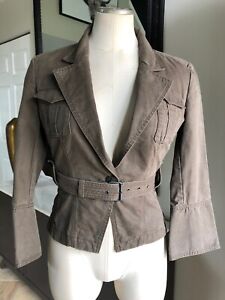 hugo boss Womens Small Brown Cotton Twill Belted 3/4 Sleeve Blazer H1