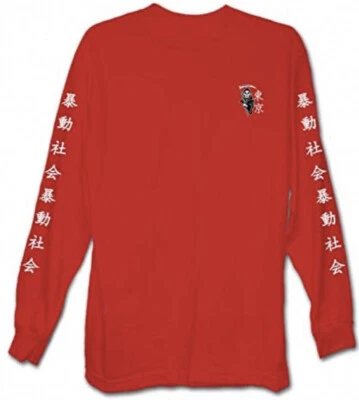 Riot Society Kanji Grim Reaper Long Sleeve T-Shirt Red Men Size Small NEW - Image 1 of 4