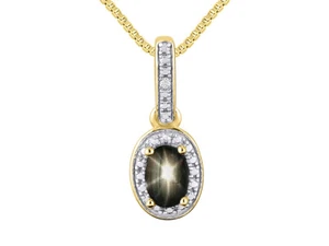 Rylos 14k Yellow Gold Necklace Simulated Black Star Sapphire & Diamond 6X4MM - Picture 1 of 3
