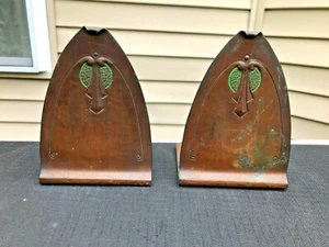 Antique Roycroft Colored Copper Bookends 5" - Original Finish - Arts & Crafts - Picture 1 of 8