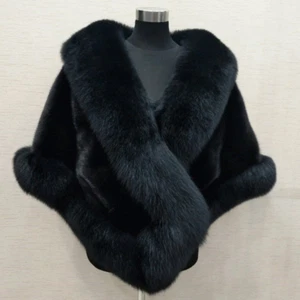 UK Women Faux Fur Cape Coat Fleece Shawl Scarf Warm Cloak Wrap Banquet Shawl - Picture 1 of 13