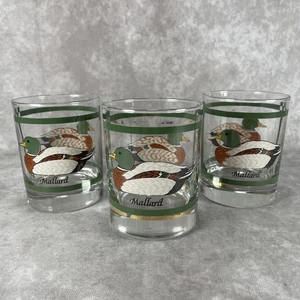 VTG Libbey Glass Mallard Duck Hunting Bar Whiskey Low Ball Glasses 14oz Set 3 - Picture 1 of 5