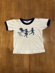Vintage 70s Champion Blue Bar Ringer Shirt Westminster Child Care Center Youth - Picture 1 of 7