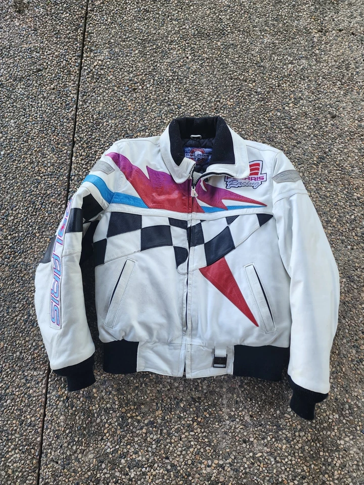Vtg Polaris Leather Snowmobile Jacket Hein Gericke White Womens Medium - Image 1 of 4