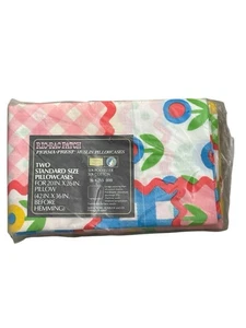 Vintage 1970er Ric-Rac Patch Perma Press Sears Musselin Kissenbezüge Neu aus altem Lagerbestand USA 2er Set - Bild 1 von 5