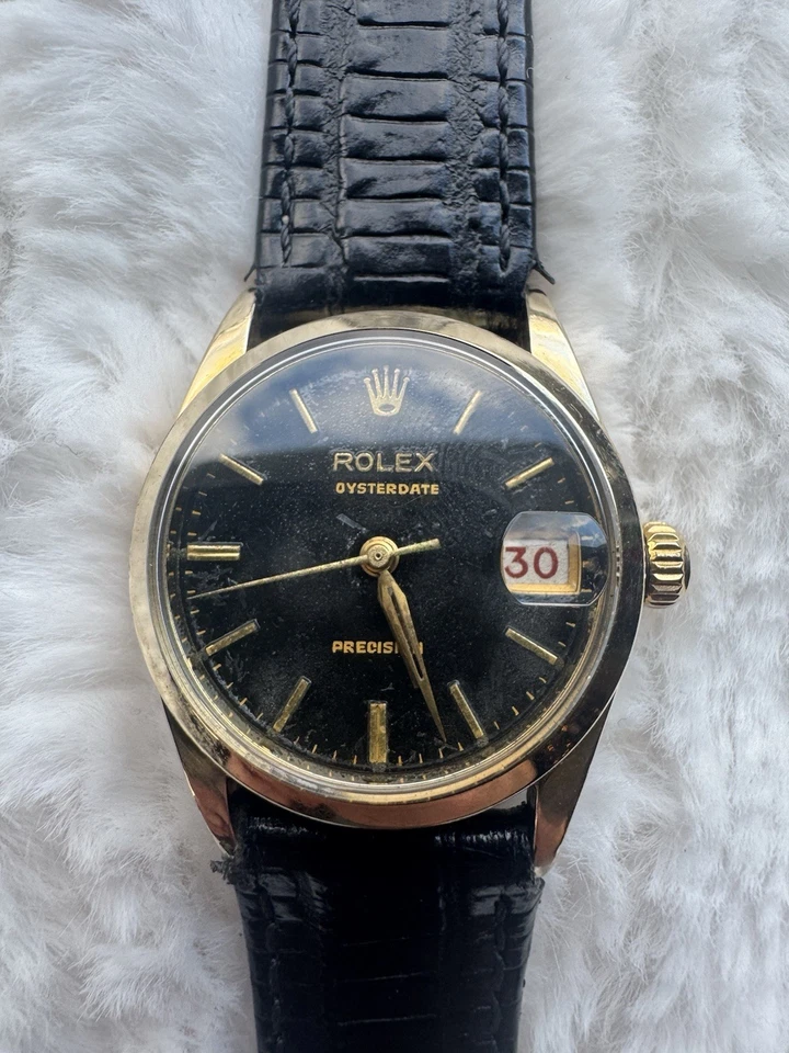 RELÓGIO VINTAGE ROLEX PRECISION OYSTERDATE REF#6466 30mm RELÓGIO DE CORDA MANUAL CHEIO DE OURO - Imagem 1 de 4