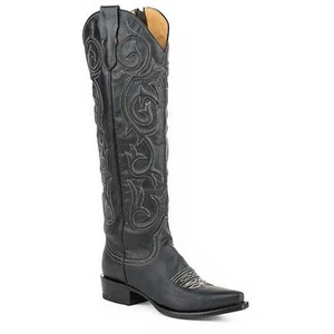 Botas hasta la rodilla Stetson Blair para mujer punta corta hechas a mano negras - Imagen 1 de 2