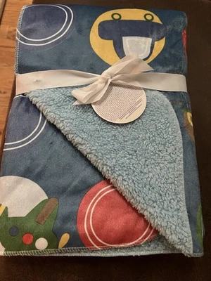 Relisted! Circo Blue Baby Blanket Fleece Circles Cars Boats Airplanes Vehicles - Image 1 of 3