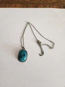 Blue  Scarab Pendant/Necklace 11" Length - Picture 1 of 4