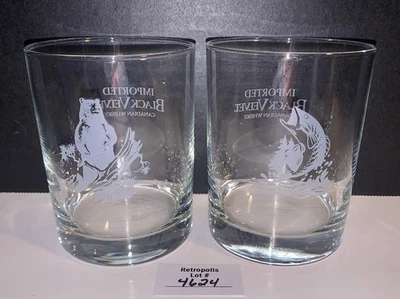 2 Black Velvet Canadian Whisky Lowball Wildlife Glasses Etched Barware - Image 1 of 4
