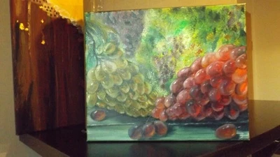 Ölgemälde Leinwand Weintrauben  ca. 25x30cm  Malerei sign.  "B" - Bild 1 von 4