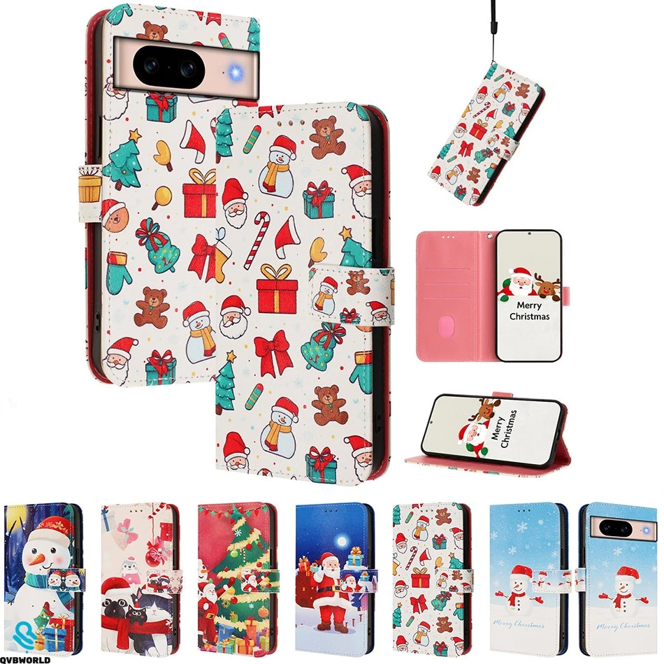 For Google Pixel 8 Pro 8A 9A 7A 9 8 7 6 5 Christmas Pattern Wallet Phone Cover - Image 1 of 4