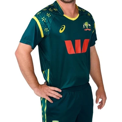 New Australia T20 World Cup Style Cricket Shirt Men’s Short Sleeve Fan Kit - Image 1 of 4