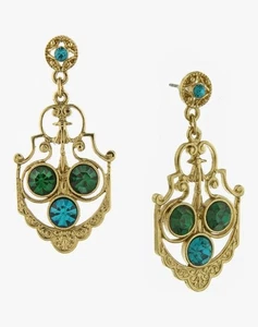 1928 Jewelry Blue Zircon Color And Green Crystal Drop Earrings - Picture 1 of 5