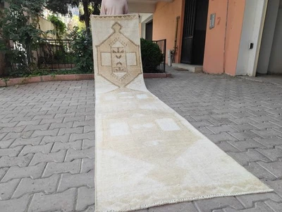 Neutral 3x12 Runner Rug, Vintage Runner Beige, Handmade Kitchen and Entry Runner - Image 1 of 4