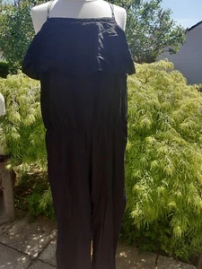 Overall Jumpsuit lang Damen, Basic, dünne Träger, Volant, schwarz, Gr. M/L - Bild 1 von 3