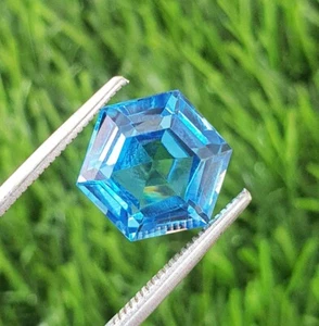 9.70 Ct Flawless AAA Hexagon Cut Santa Maria Aquamarine Lab Grown Loose Gemstone - Picture 1 of 9