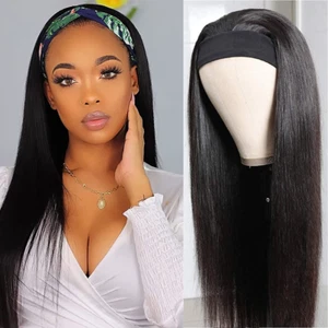 Headband Wig Human Hair Straight 18 Inch Headband Wigs for Black Women Glueless  - Picture 1 of 12