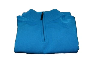 GLENBRAE Spiral 1/4 Zip Jumper Turquoise Merino Wool Knit Mens UK Large - Picture 1 of 6