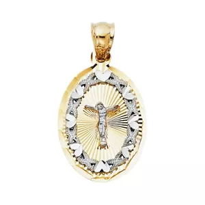 14K Tri Color Gold Religious Crucifix Stamp Pendant For Necklace or Chain - Picture 1 of 4