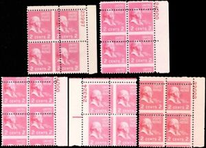 806, Five Misperforation ERROR Plate Blocks 2¢ Prexie Stamps - Stuart Katz