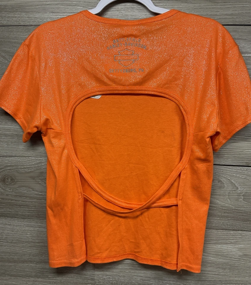 Винтажная женская футболка 90-х Harley Davidson XL с открытой спиной Gettysburg PA Sparkles - Изображение 1 из 4