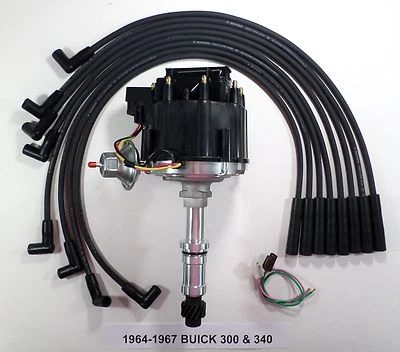 BUICK Small Block 340 1964-1967 DISTRIBUIDOR HEI y cables de bujía negros de 8 mm Foto 1 de 2